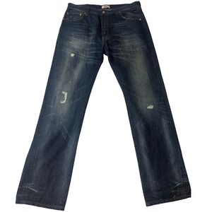 Levis 501 Original Straight Leg Jeans Mens 36x34 Dark Wash Distressed Button Fly